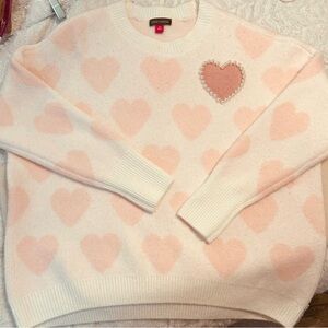 Vince Camuto Pink Over-sized Heart Sweater with Pearl Accent